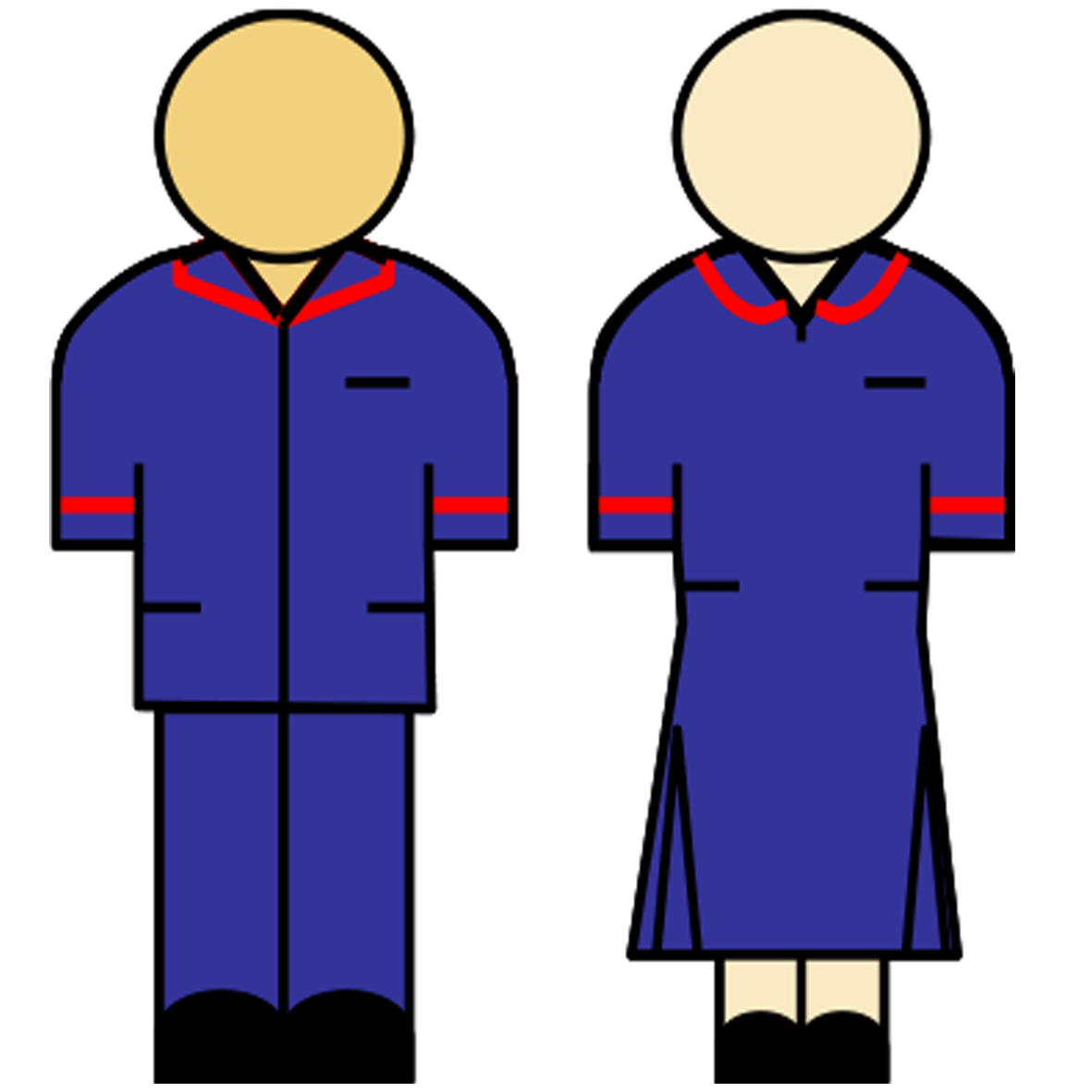 Blue uniform with red stripe