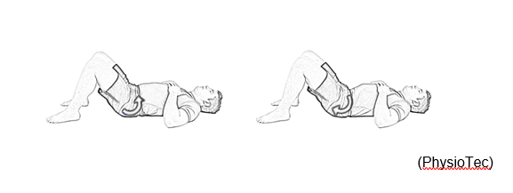 First image is of person lying on their back with knees bent. Second image is of person lying on their back with knees bent but bringing belly button inward and squeezing pelvic floor muscles.
