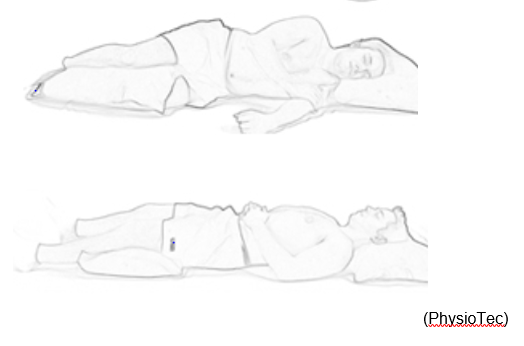 Two images of person laying in a couple of positions that they may find comfortable.