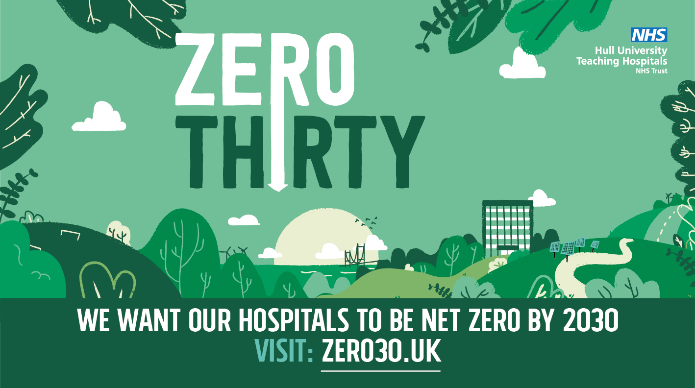 Zero30 graphic featuring trees, foliage and the HRI tower block