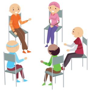 An illustration of a group of people sitting in a circle