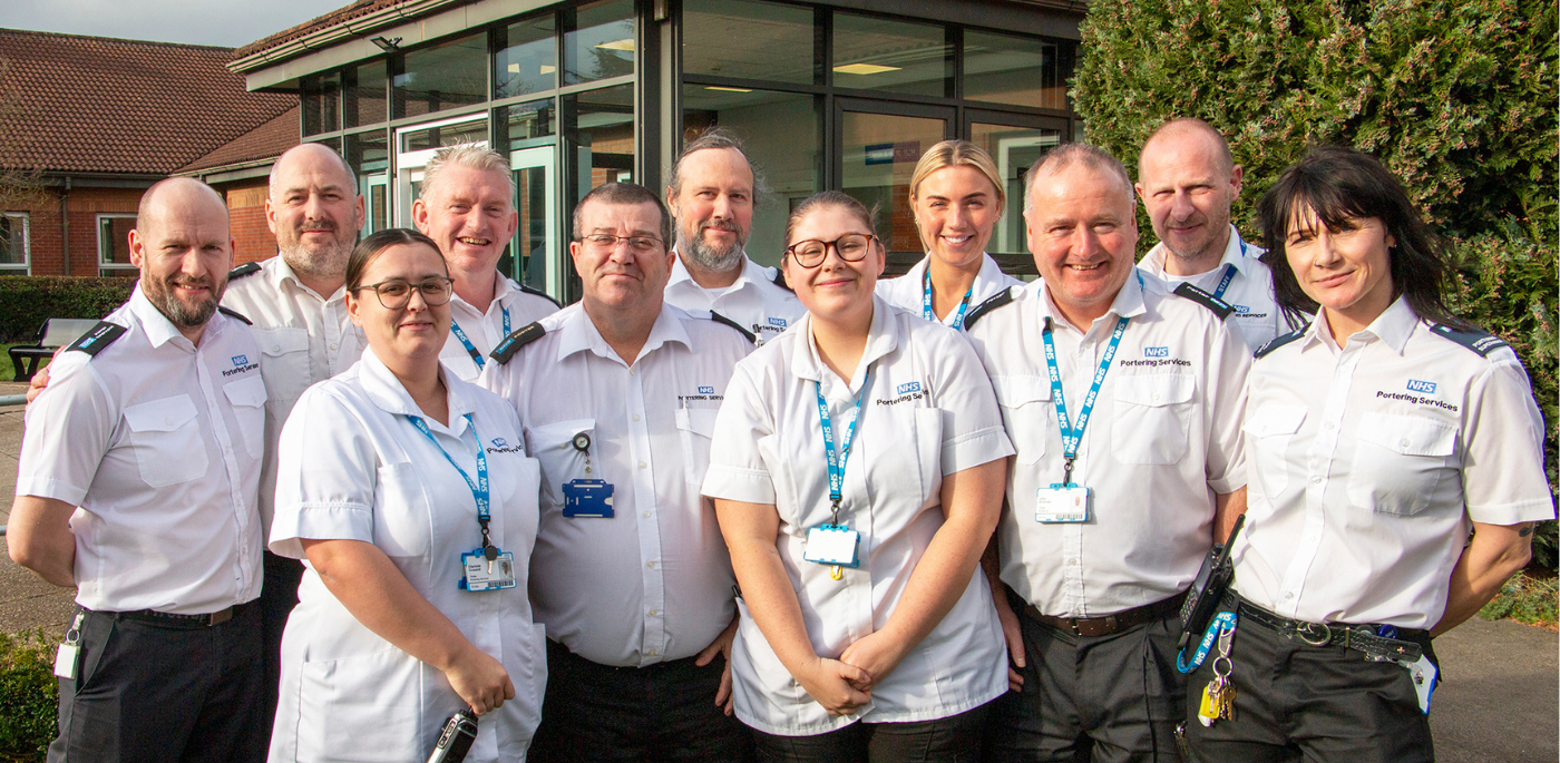 Team of porters standing outdoors at Castle Hill Hospital