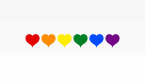 A row of multi-coloured hearts