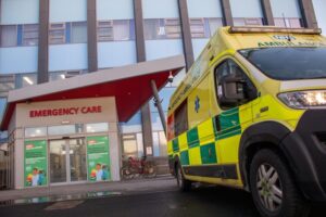 An ambulance parked outside the Emergency Care Area at Hull Royal Infirmary