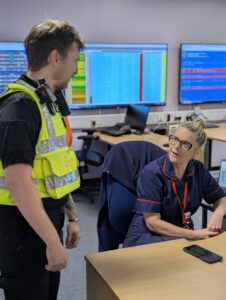 Security Team Leader Rob Marvell checks in with the site team at Grimsby
