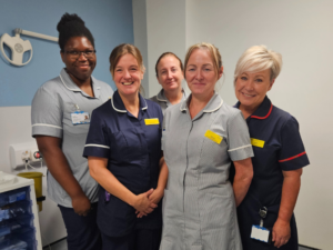 Senior sister Catherine Hellewell (second left), matron Julie Felllowes (right) and members of the phlebotomy team